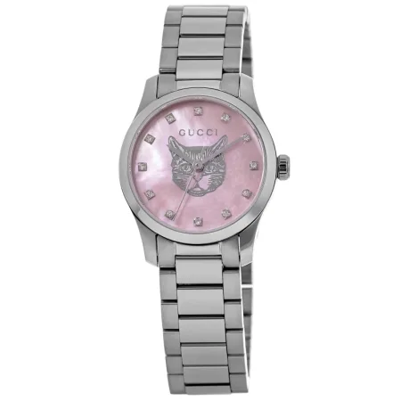 Gucci G-Timeless Pink Mother-of-Pearl Cat Dial Bracelet Watch