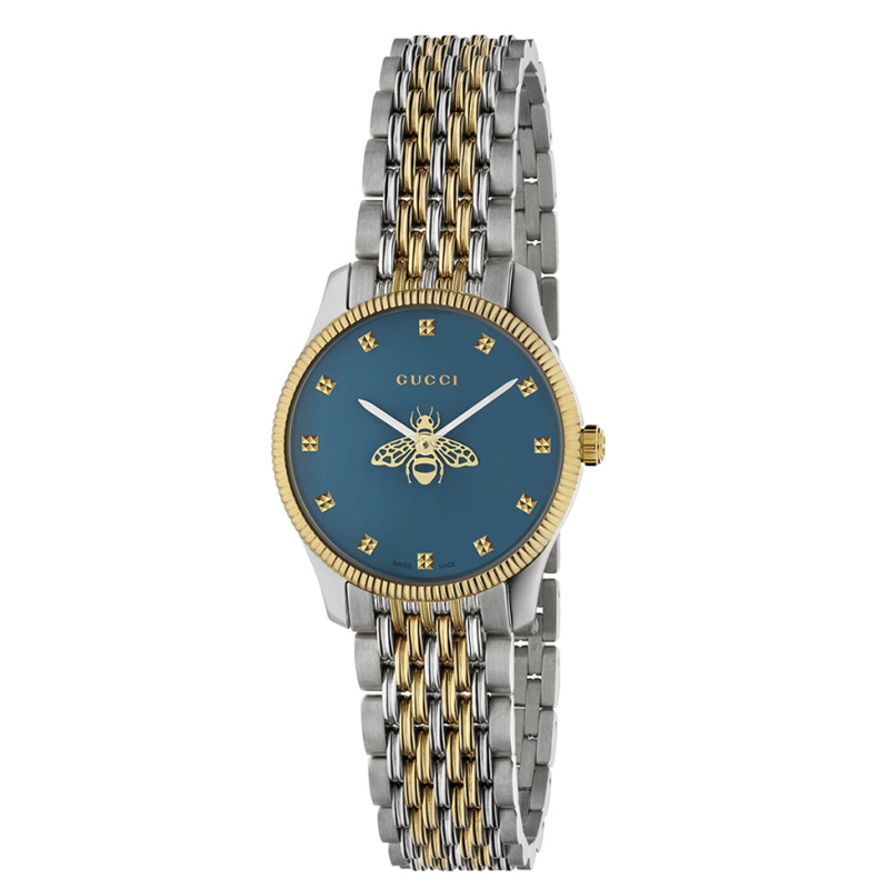 Gucci G-Timeless Blue Dial Two-Tone Bracelet Watch