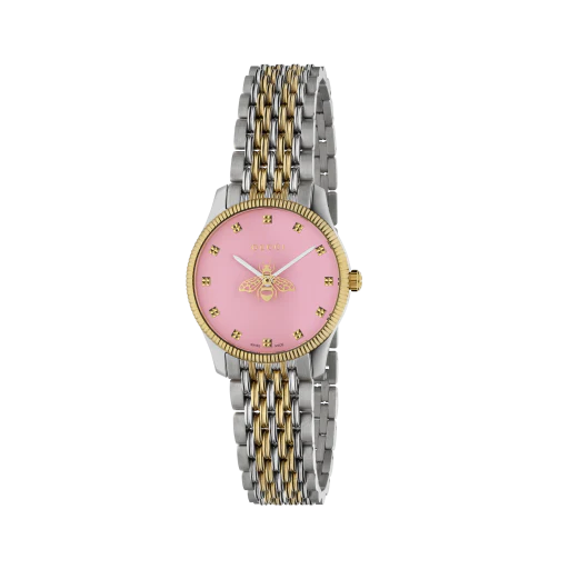 Gucci G-Timeless Pink Dial Two-Tone Bracelet Watch